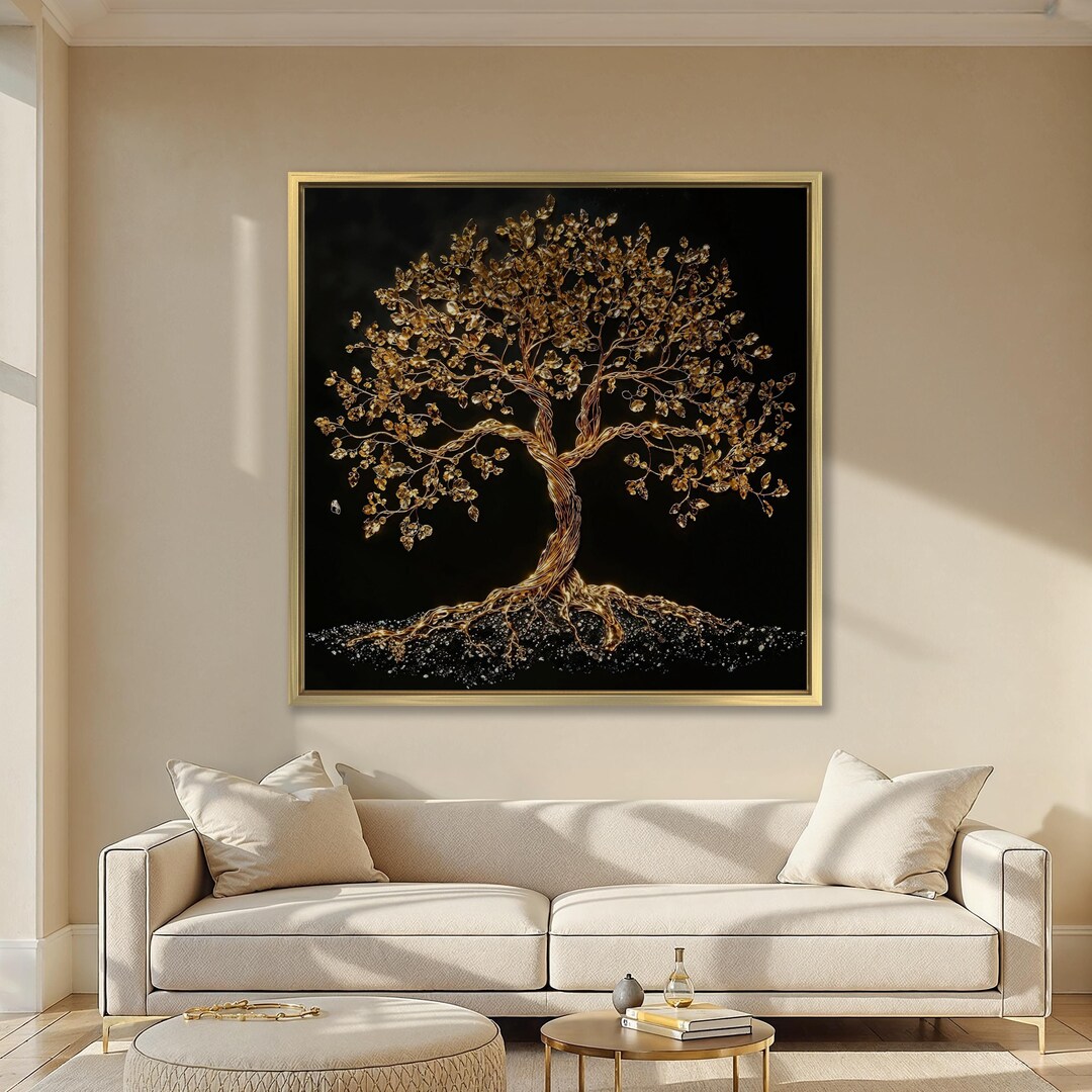 Golden Tree Canvas Print, Black and Gold Abstract Wall Art - Etsy