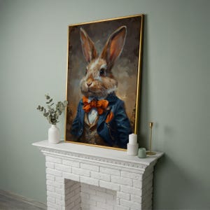 Dapper Rabbit Bowtie Painting Print Canvas Wall Art Easter Bunny Poster ...