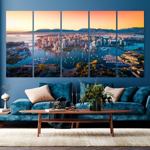 Art mural de Vancouver, Canada, horizon de Vancouver, Canada au coucher du soleil, décoration d'intérieur de Vancouver, horizon de la ville, décor canadien, paysage urbain du Canada, toile d'art image 6