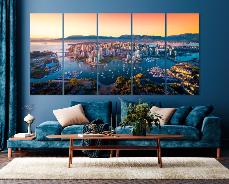 Art mural de Vancouver, Canada, horizon de Vancouver, Canada au coucher du soleil, décoration d'intérieur de Vancouver, horizon de la ville, décor canadien, paysage urbain du Canada, toile d'art image 6