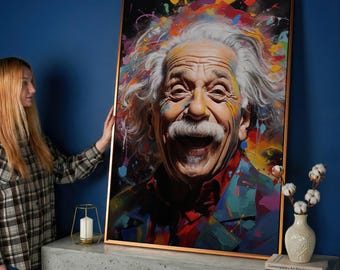 Albert Einstein Laughing Pop Art Canvas Print: Abstract Portrait Wall Decor