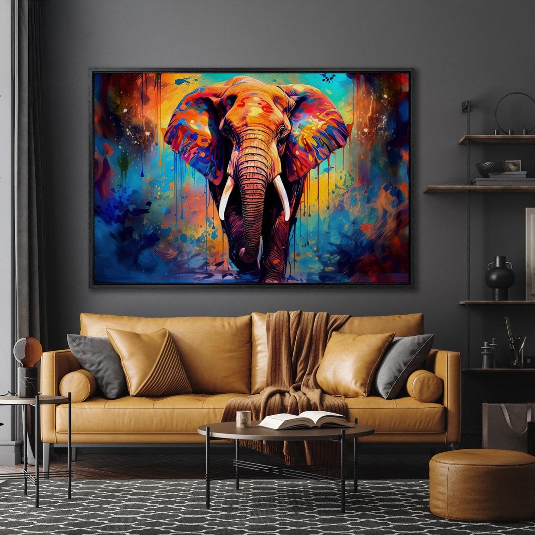 Colorful Elephant Canvas Wall Art Print Colorful Elephant Painting ...