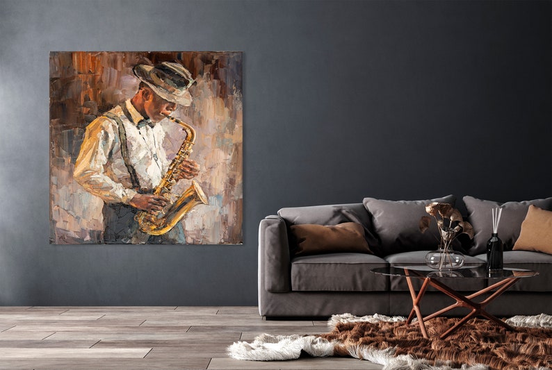Saxophonist Canvas Print Jazzman Plays Saxophone Saxophone Wall Art