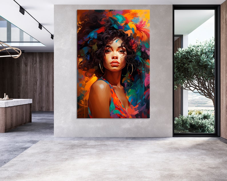 Afro Woman Canvas Wall Art African Girl Painting Print Abstract African ...