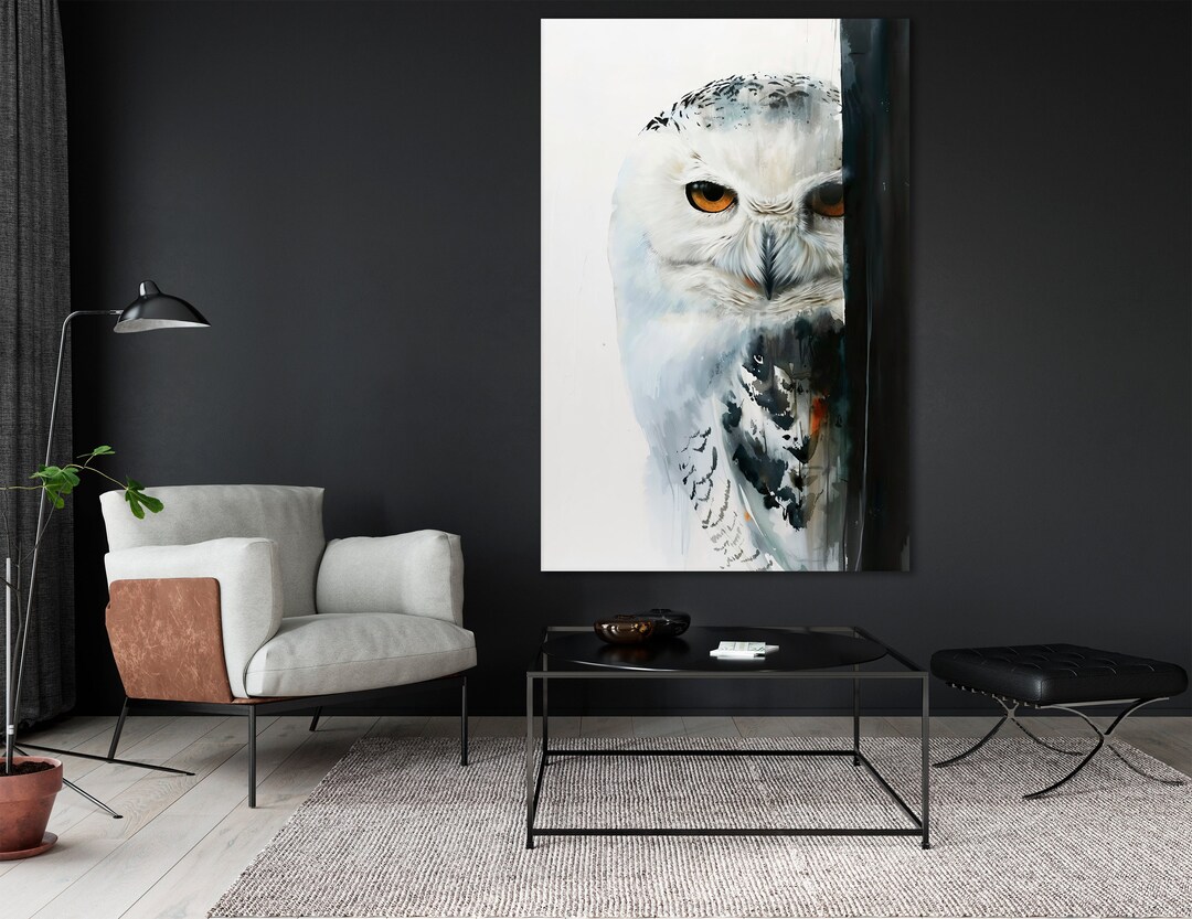 Snowy Owl Black Feathers Canvas Wall Art Nocturnal Bird of Prey ...
