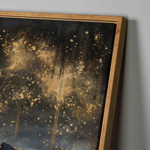Abstract Mountain Landscape Canvas Art: Gold Black Starry Night Sky ...