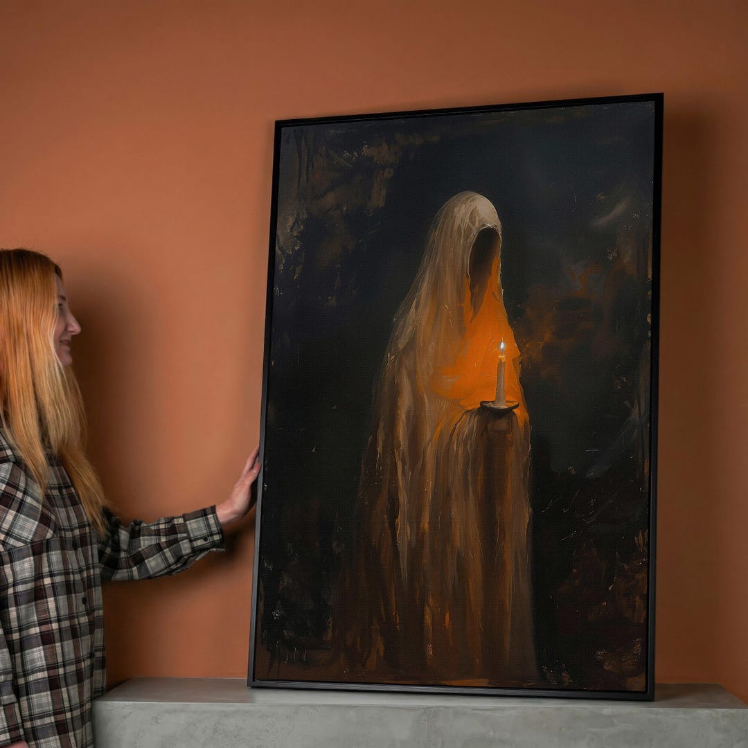 Abstract Ghostly Painting Print: Spooky Candle Figure Wall Art ...