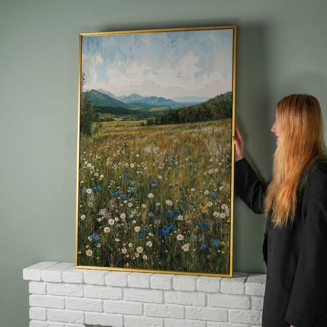 Framed Mountain Wildflower Canvas Print – Rustic Landscape Wall Art - Etsy