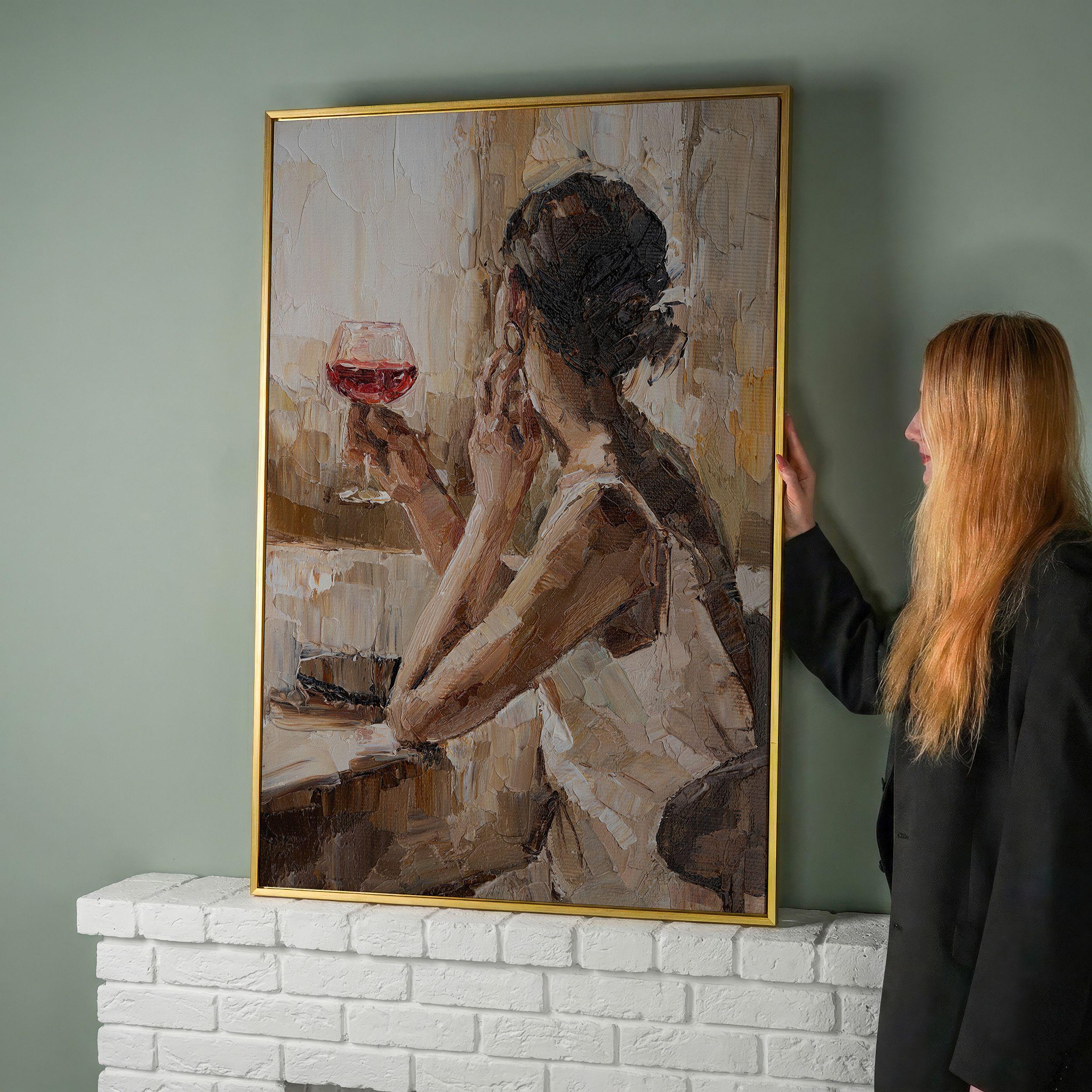 Woman With Wine Glass Oil Painting Print, Impressionist Canvas Wall Art ...