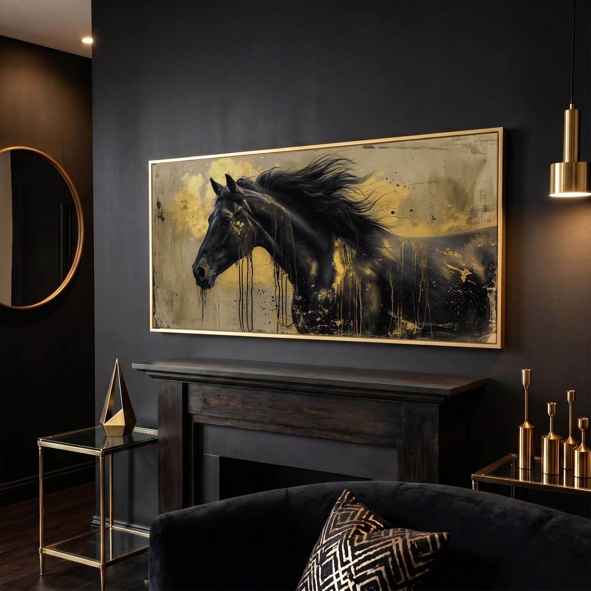 Black Horse Canvas Print: Abstract Gold Equine Wall Art - Etsy
