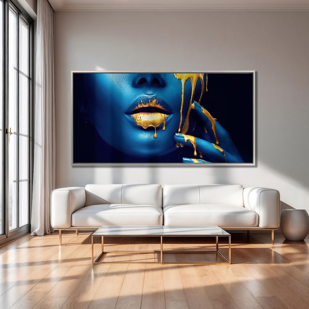 Blue and Gold Abstract Woman Face Canvas Print Wall Art Modern Canvas ...