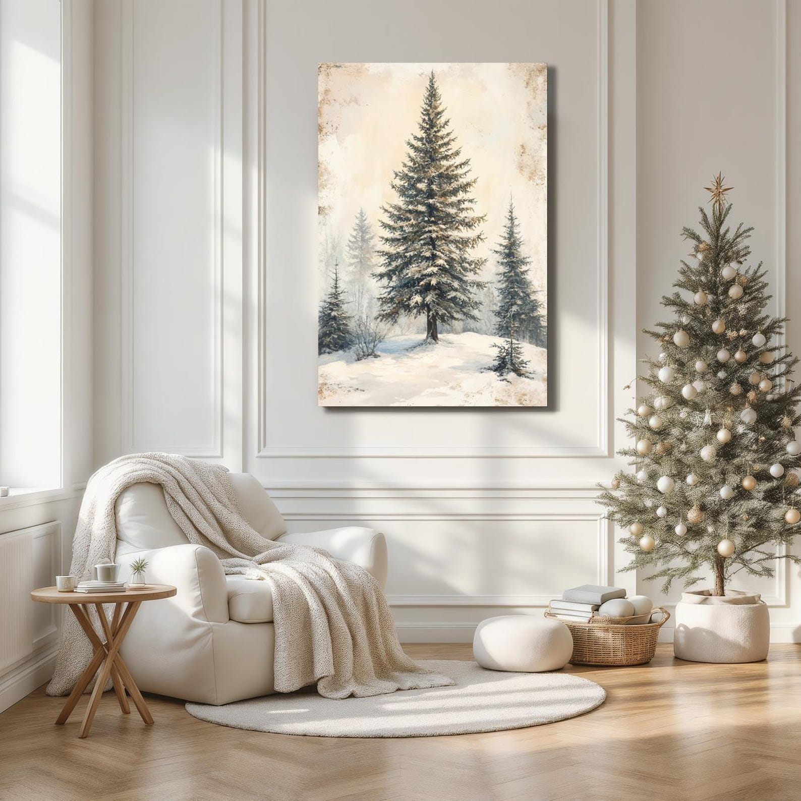 Evergreen Snowy Pine Tree Canvas Wall Art Winter Forest Landscape ...