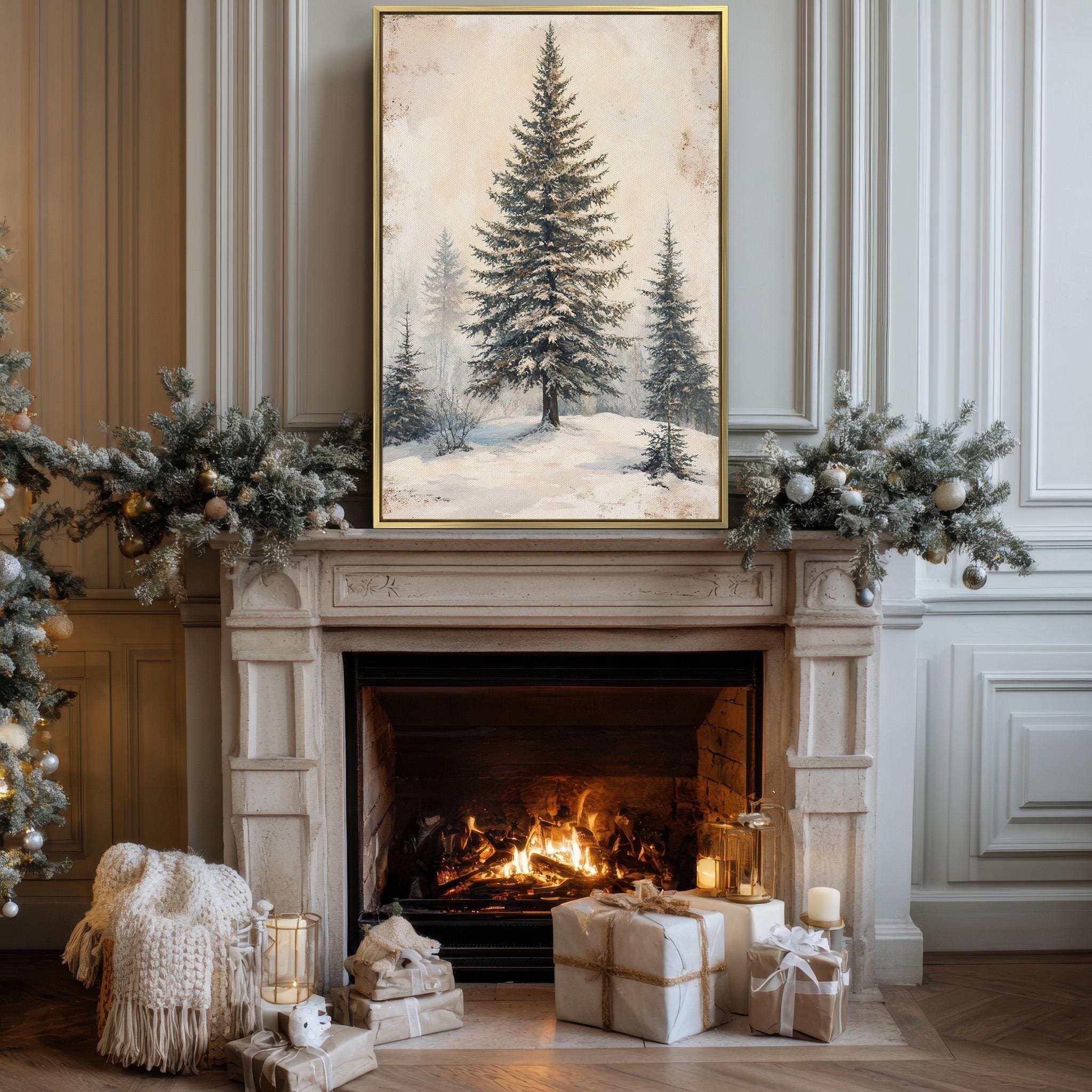 Evergreen Snowy Pine Tree Canvas Wall Art Winter Forest Landscape ...