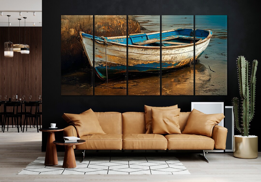 Old White Boat on the Beach Wall Art Decor Coastal Rowboat Close up