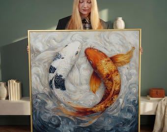 Colorful Koi Fish Canvas Print, Abstract Asian Wall Art