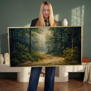 Forest Path Canvas Print: Morning Mist, Lush Greenery, Tranquil Nature