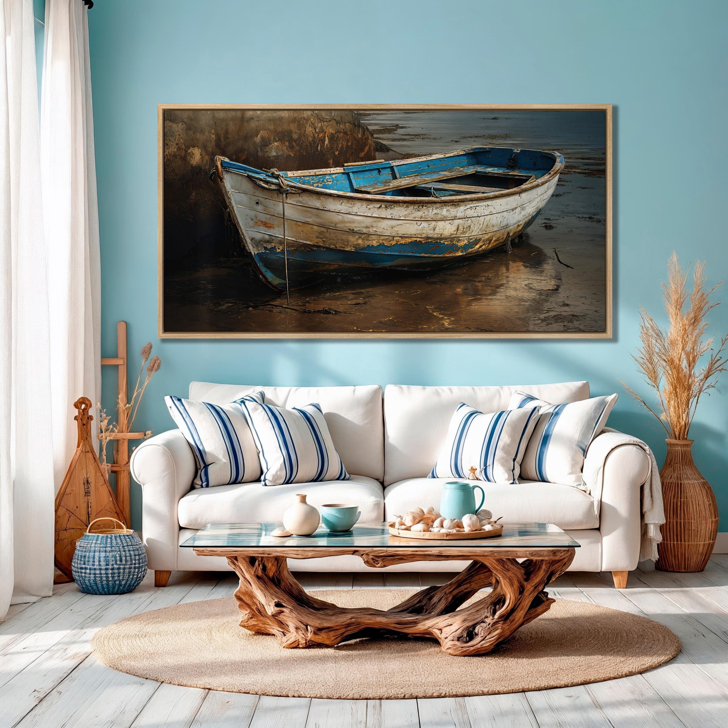 Coastal Fishing Boat Canvas Art: Beach Nautical Wall Decor - Etsy