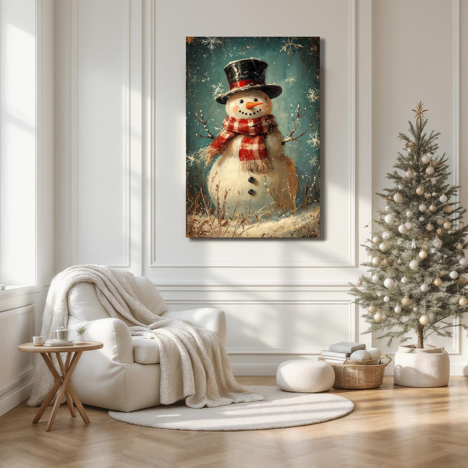 Cheerful Snowman With Scarf and Hat Canvas Wall Art Festive Christmas ...