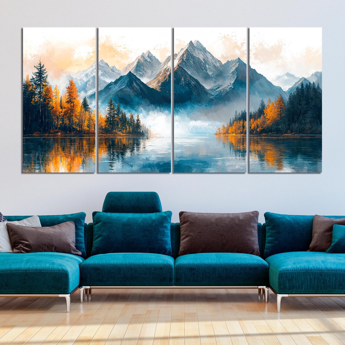 Tranquil Mountain Landscape Canvas Wall Art Autumn Forest Painting