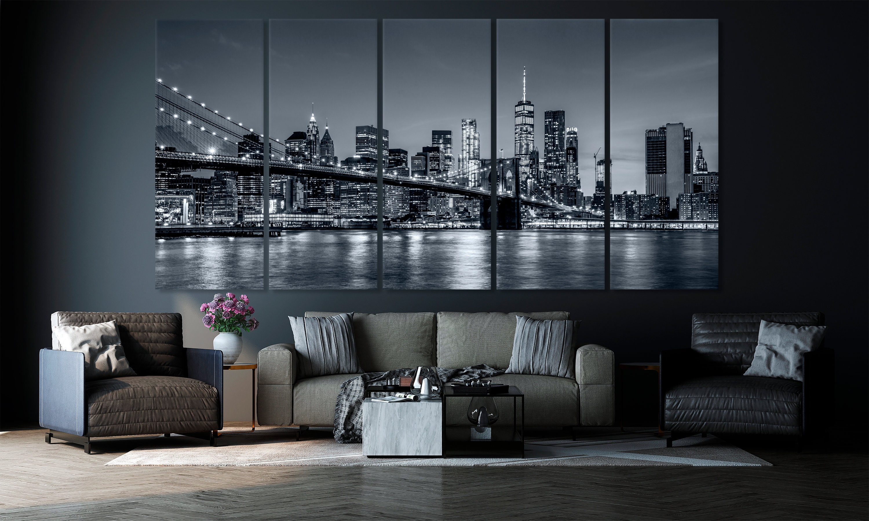 New York Wall Art Black White Panoramic View New York City Manhattan ...