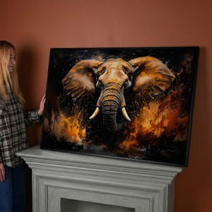 African Elephant Oil Painting Canvas Wall Art – Extra Large Decor Poster
