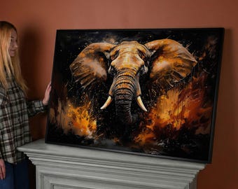 African Elephant Oil Painting Canvas Wall Art – Extra Large Decor Poster