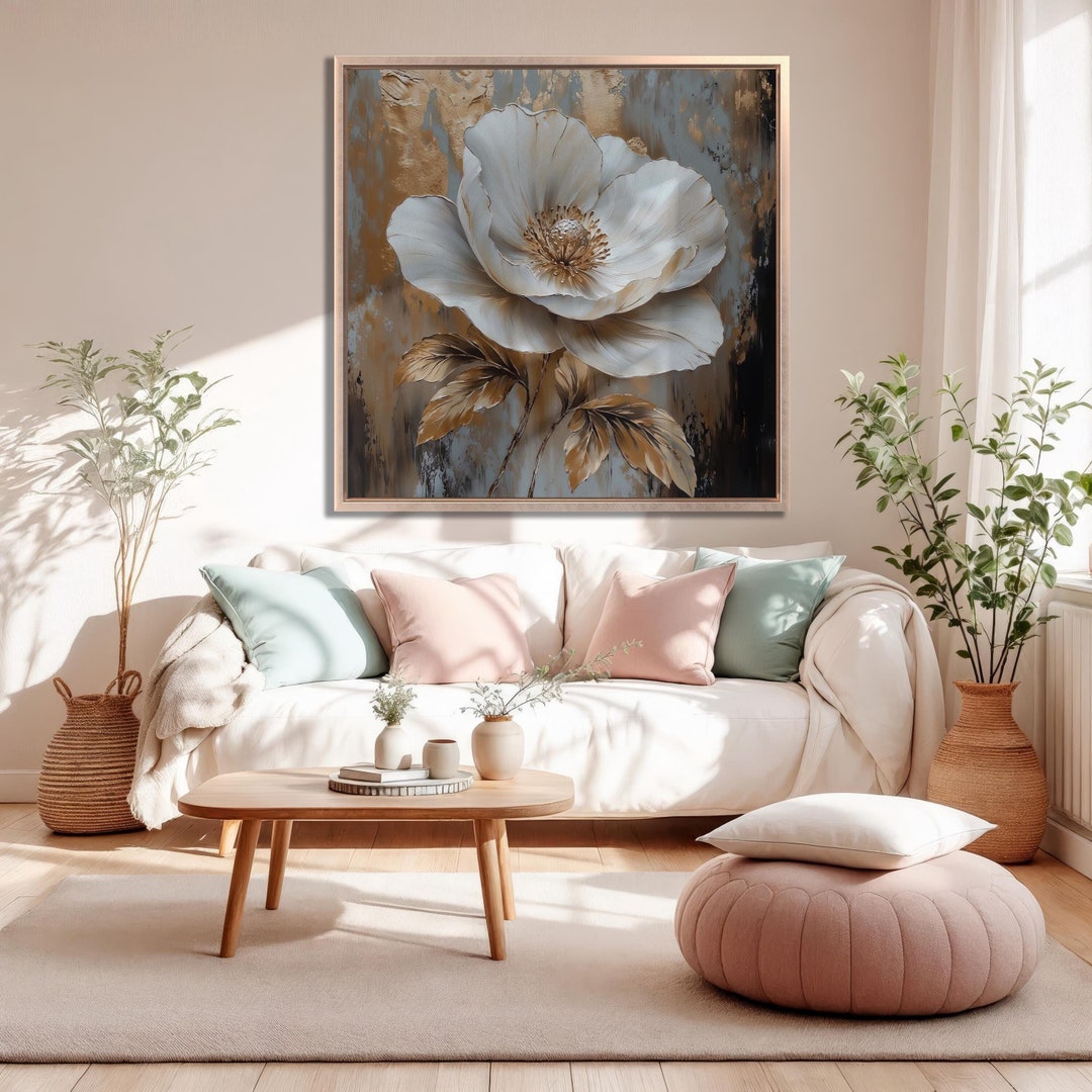 Elegant White Flower Canvas Wall Art Abstract Floral Painting Print ...