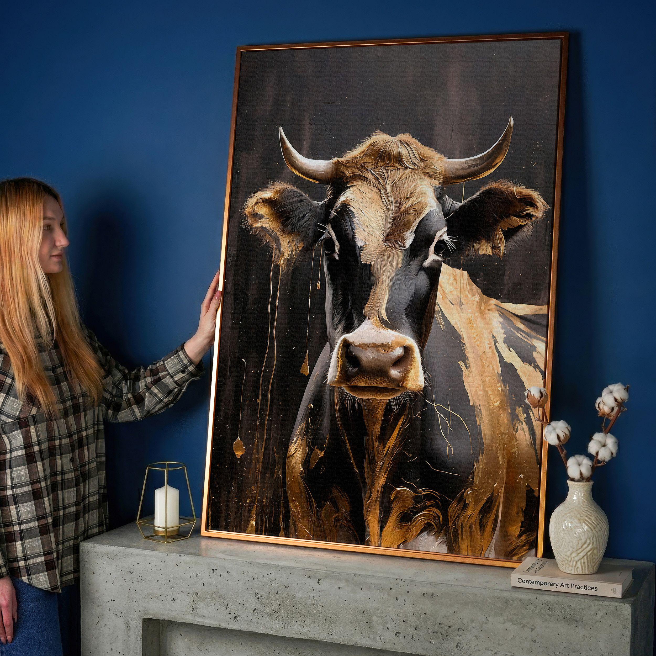 Gold Cow Canvas Print: Abstract Cattle Wall Art, Animal Painting - Etsy