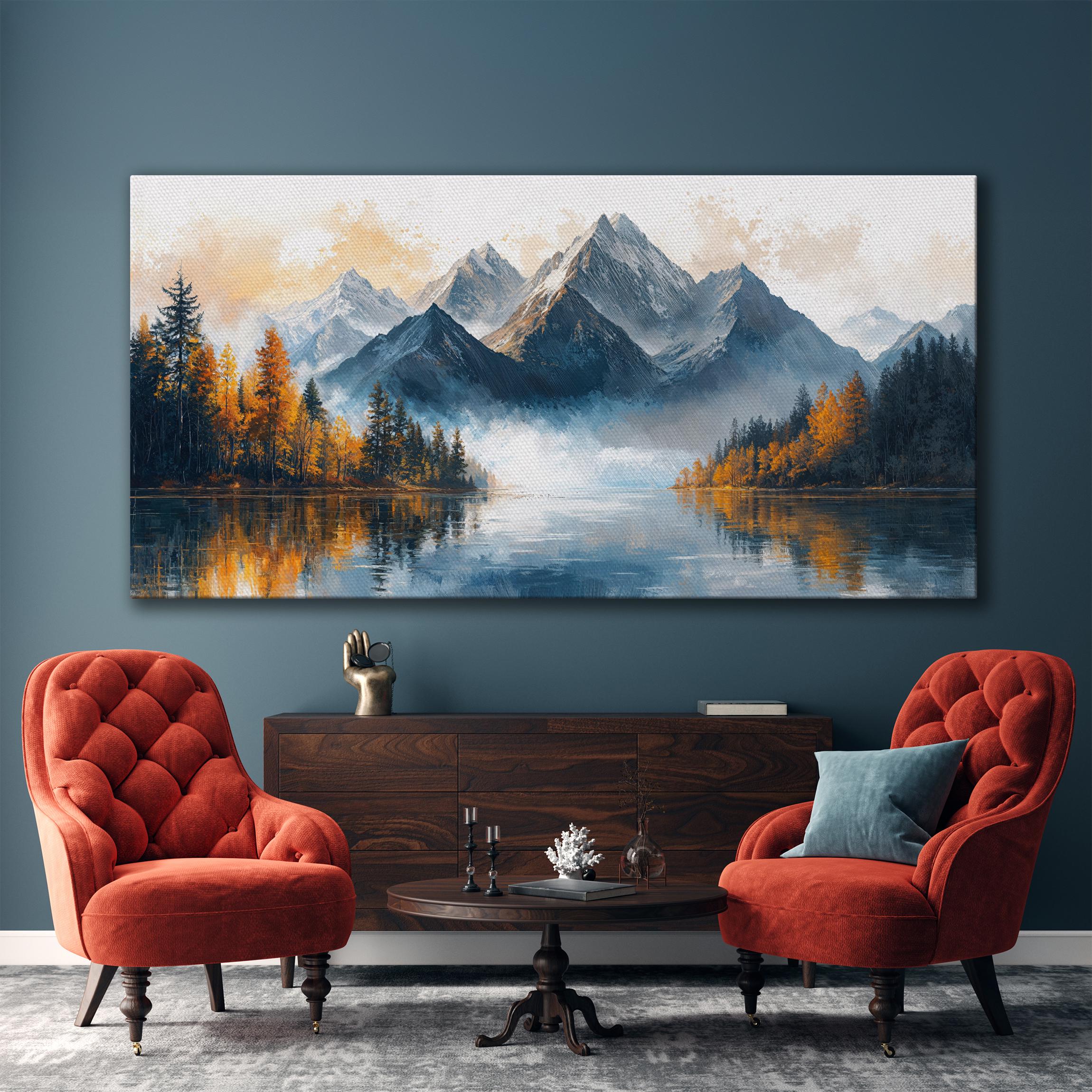 Tranquil Mountain Landscape Canvas Wall Art Autumn Forest Painting ...