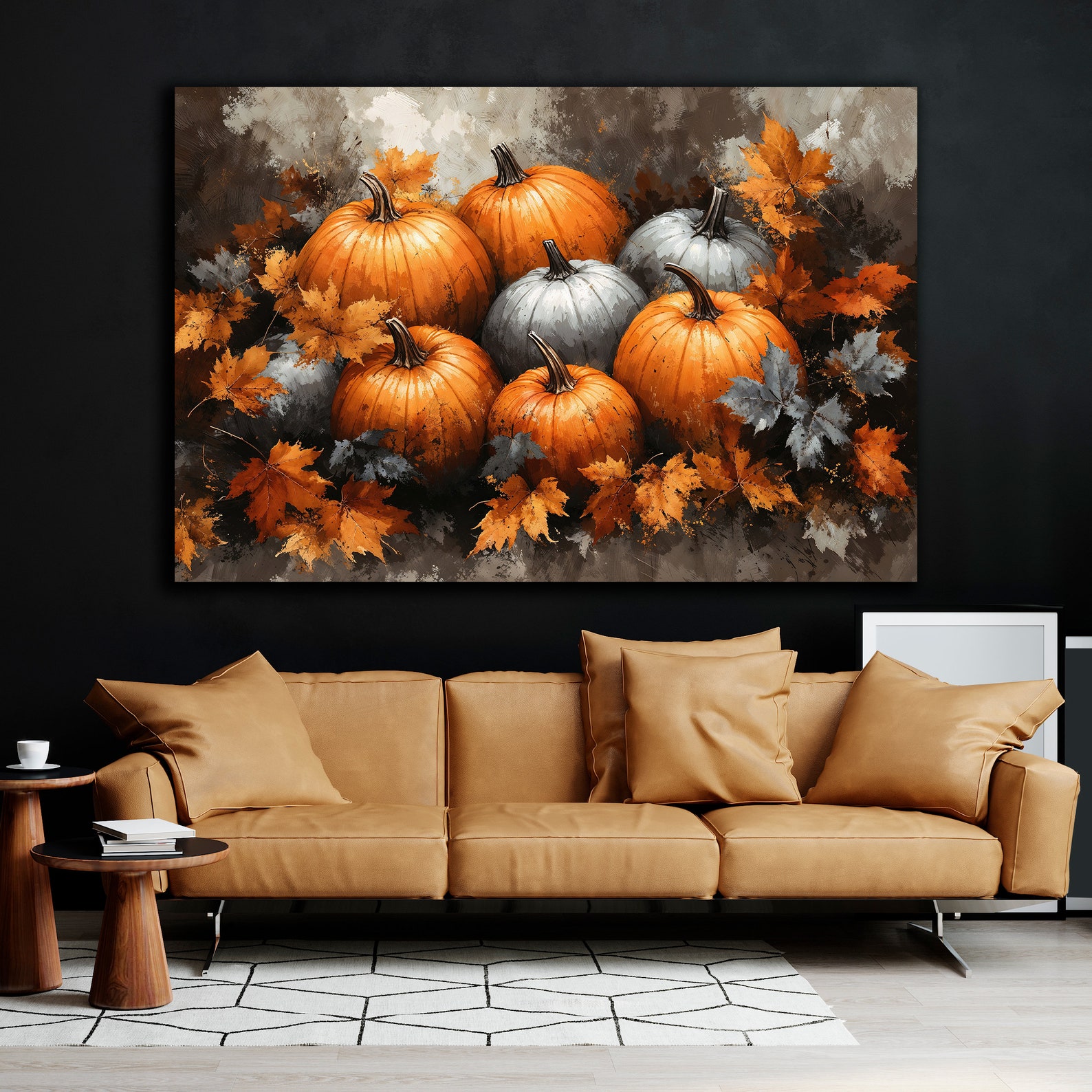 Autumn Pumpkins Canvas Wall Art Rustic Halloween Decor Fall Harvest and