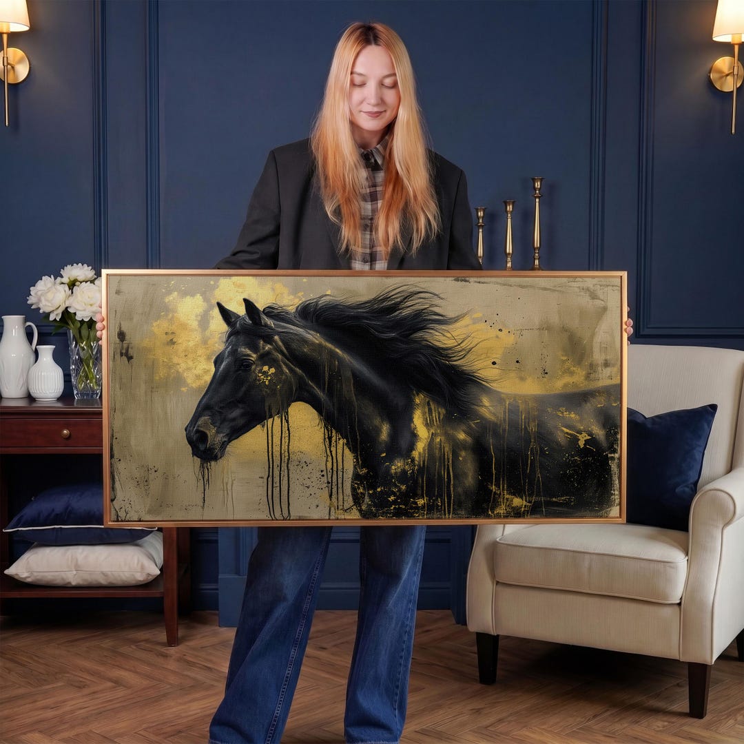 Black Horse Canvas Print: Abstract Gold Equine Wall Art - Etsy