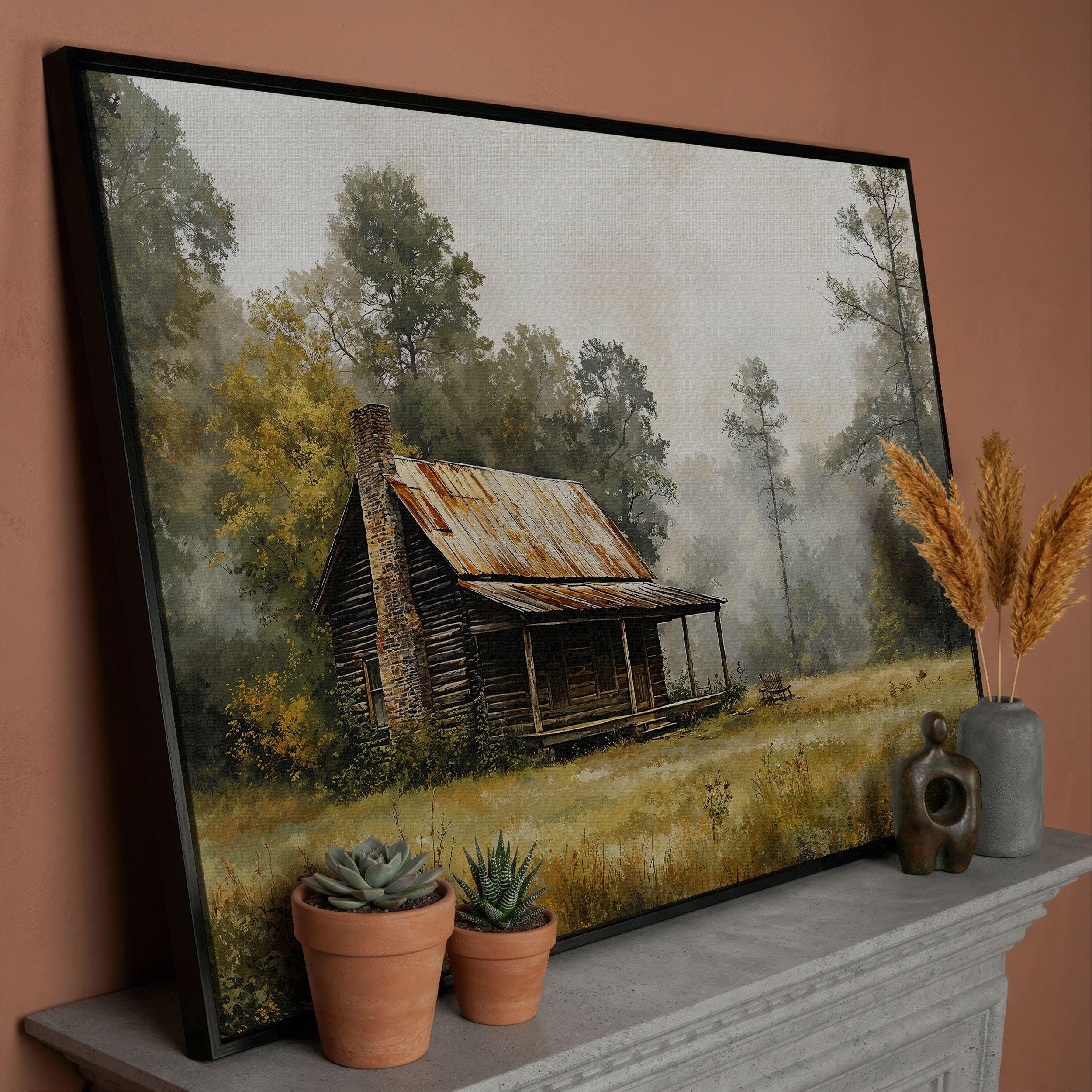 Rustic Cabin Landscape Canvas Print – Framed Countryside Wall Art - Etsy