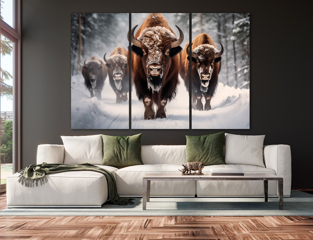 Wildlife Art Herd of Bison Large Canvas Wall Art Wild Animal in the ...