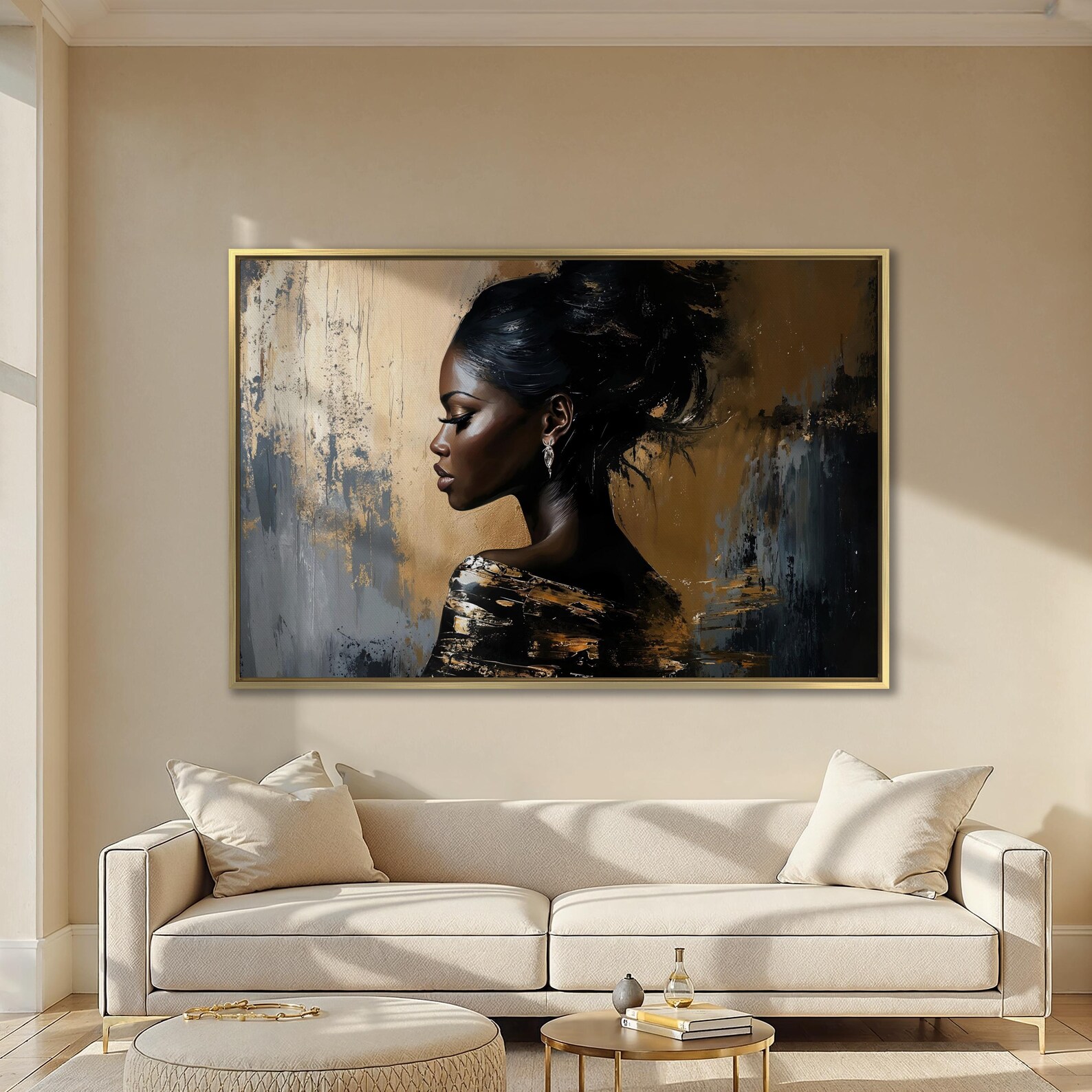 Elegant Woman Portrait Canvas Wall Art African American Beauty Painting ...