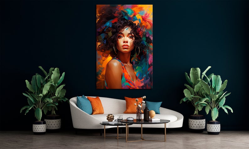 Afro Woman Canvas Wall Art African Girl Painting Print Abstract African ...