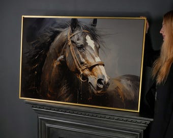 Elegant Horse Oil Painting Canvas Print: Equestrian Equine Wall Art
