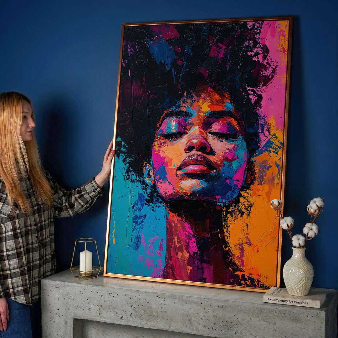 Vibrant Abstract Woman Portrait Canvas Print – Dynamic Face Wall Art ...