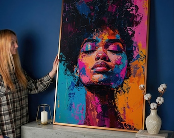 Vibrant Abstract Woman Portrait Canvas Print – Dynamic Face Wall Art Decor