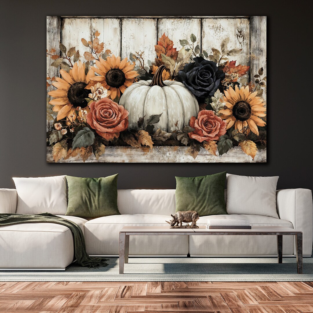 Halloween Autumn Pumpkin Canvas Wall Art Cozy Rustic Decor Country Fall