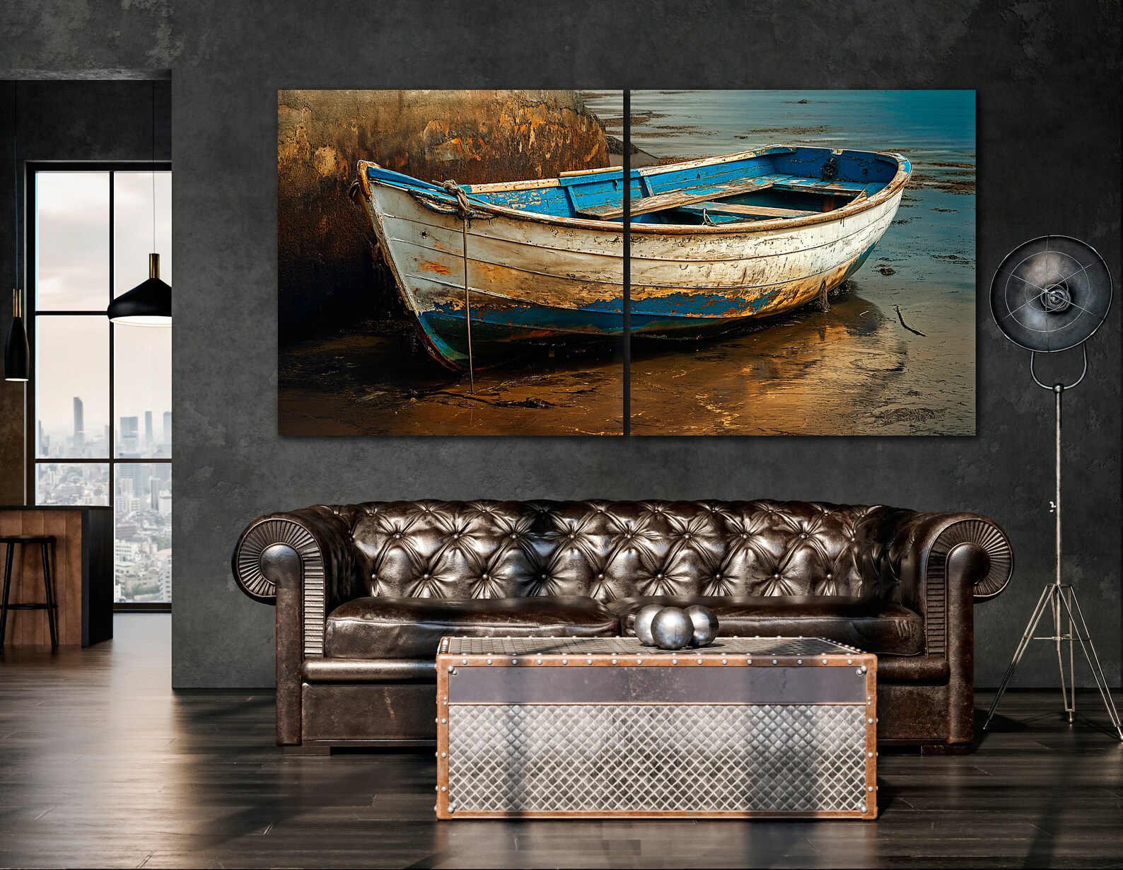 Old White Boat on the Beach Wall Art Decor Coastal Rowboat Close up