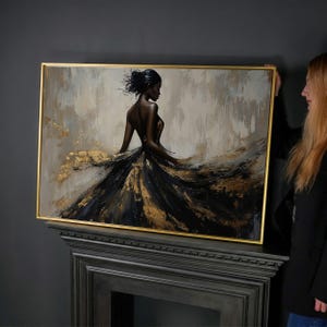 Lienzo de mujer en oro negro, impresión de pintura abstracta de moda, decoración de pared moderna