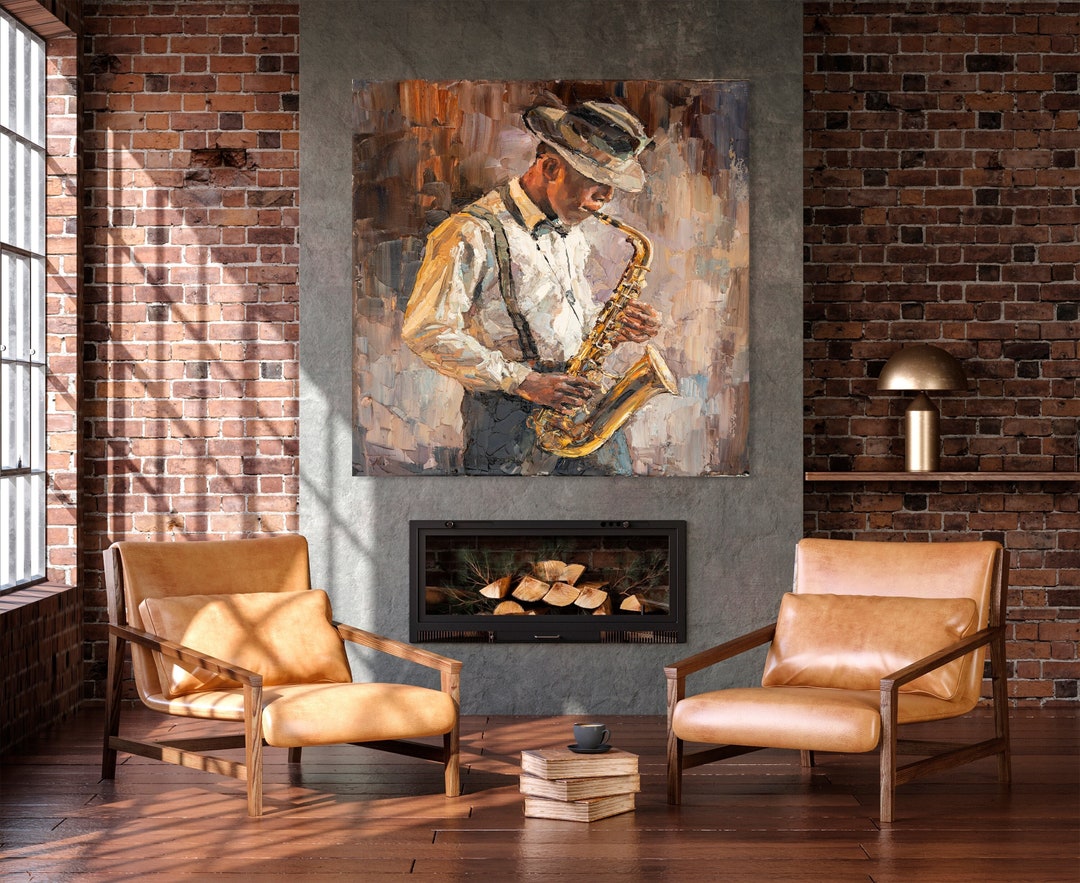 Saxophonist Canvas Print Jazzman Plays Saxophone Saxophone Wall Art