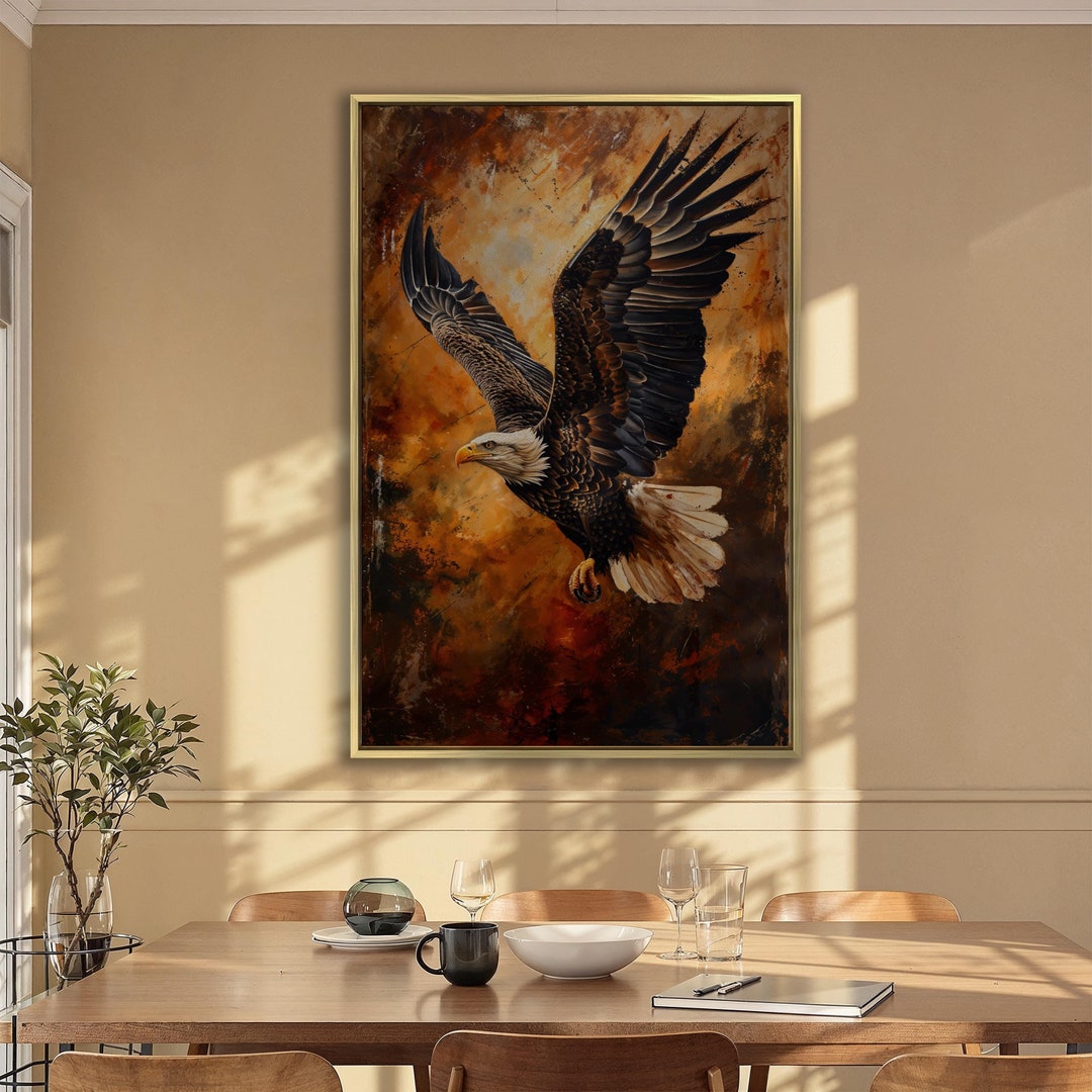 Bird of Prey Painting Print Flying Eagle Canvas Wall Art Soaring ...