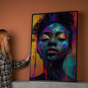 Vibrant African Woman Canvas Art: Colorful Face Print, Fashion Makeup Poster