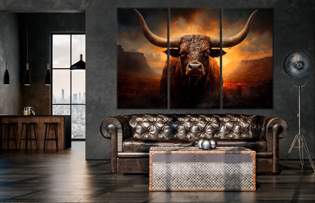 Texas Longhorn Cow Bull Canvas Wall Art Painting Farmhouse Decor Texas