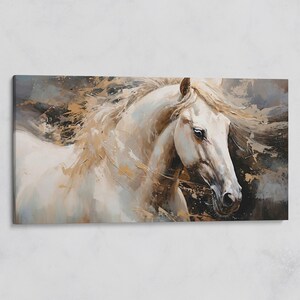 White Horse Oil Painting Print, Abstract Equine Canvas Wall Art - Etsy
