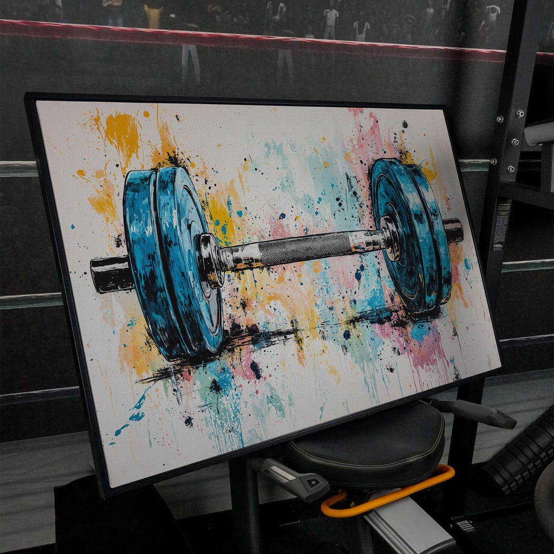 Colorful Dumbbell Canvas Art, Abstract Fitness Painting, Workout Room ...