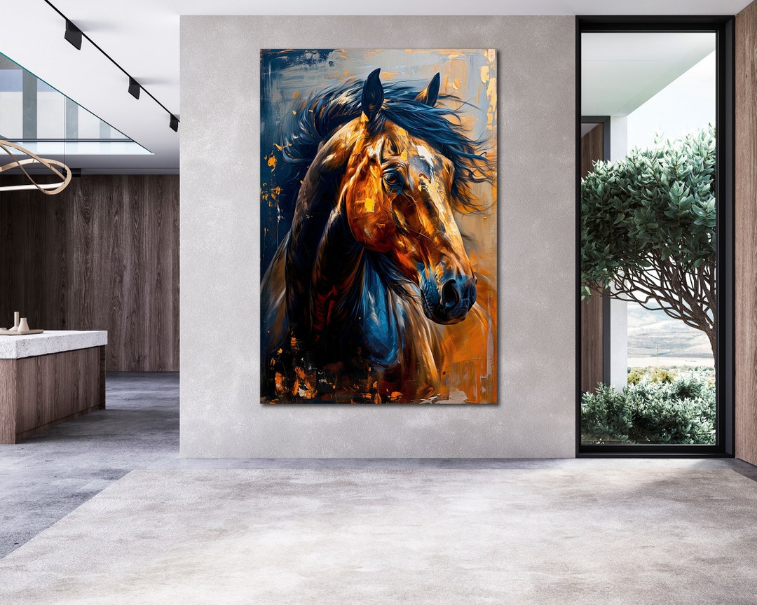 Elegant Horse Oil Painting Print Canvas Wall Art Extra Large Brown ...