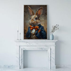 Dapper Rabbit Bowtie Painting Print Canvas Wall Art Easter Bunny Poster ...