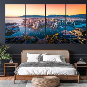 Art mural de Vancouver, Canada, horizon de Vancouver, Canada au coucher du soleil, décoration d'intérieur de Vancouver, horizon de la ville, décor canadien, paysage urbain du Canada, toile d'art image 5